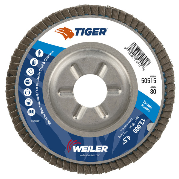 WEI50515 4 1/2" X 7/8" TIGER PREMIUM FLAP DISC T29 80Z