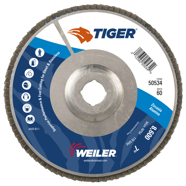 WEI50534 7" X 7/8" TIGER PREMIUM FLAP DISC T29 60Z