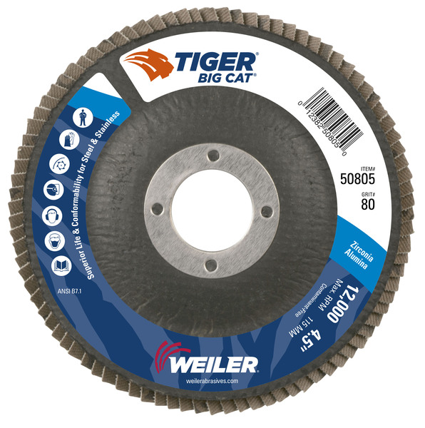 WEI50805 4 1/2" X 7/8" BIG CAT HIGH DENSITY FLAP DISC T27 80Z