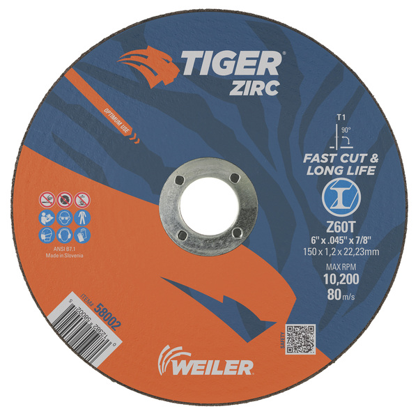 WEI58002 TYPE 1 6 X .045 X 7/8 TIGER ZIRC CUTTING WHEEL