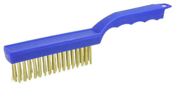 WEI73218 4 X 16 ROWS SHOE HANDLE SCRATCH BRUSH .012 BRASS FILL PLASTIC HANDLE