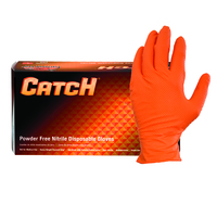 LARGE CATCH 9 MIL POWDER FREE ORANGE NITRILE DIAMOND TEXTURE GLOVES 100/BX