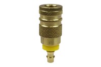 1/4&quot; BODY X 1/4&quot; BARB BRASS INDUSTRIAL LOCK-ON HOSE COUPLER WITH PLASTIC SLEEVE