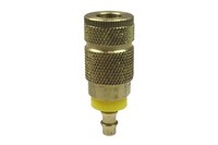 1/4&quot; BODY X 3/8&quot; BRASS AUTOMOTIVE LOCK-ON HOSE COUPLER WITH PLASTIC SLEEVE