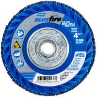 NOR66623399137 4 1/2" X 5/8-11 BLUEFIRE QUICK TRIM TYPE 27 40 GRIT FLAP DISC WITH PLASTIC PLATE