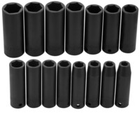 15PC 1/2 DRIVE METRIC DEEP IMPACT SOCKET SET - 6 POINT