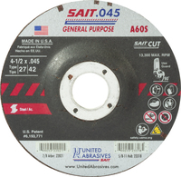 SAIT23101 TYPE 1 4 1/2 X .045 X 7/8 A60S THIN HIGH-SPEED CUTOFF WHEEL