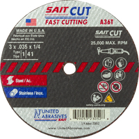 SAIT23052 TYPE 1 3 X .035 X 1/4 A36T THIN HIGH-SPEED CUTOFF WHEEL