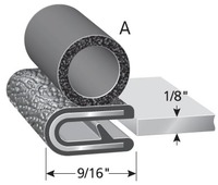 1/8 TRIM-LOK EPDM CLOSED CELL SPONGE RUBBER/PVC/ALUMINUM TRIM SEAL W/ BULB LOCN A 250FT/RL