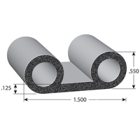 1.5 W X .550 H X .125 THK BLK EPDM SPONGE RUBBER SEAL W/ HT TAPE - 100FT/ROLL