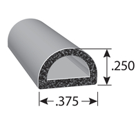 .375 W X .250 H BLACK 1153 PROFILE D SECTION RUBBER FOAM SEAL W/ HT TAPE - 500FT/ROLL