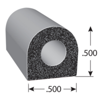 .50 W X .50 H BLACK 202 PROFILE D SECTION RUBBER FOAM SEAL W/ HT TAPE - 500FT/ROLL