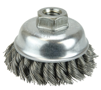 3 1/2 SINGLE ROW KNOT WIRE CUP BRUSH .023 STEEL FILL 5/8-11 ARBOR HOLE