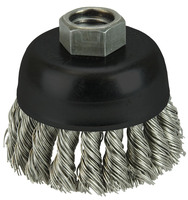 WEI13258 2 3/4 SINGLE ROW KNOT WIRE CUP BRUSH .020 STAINLESS FILL 5/8-11 ARBOR HOLE