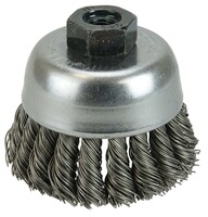 2 3/4 SINGLE ROW KNOT WIRE CUP BRUSH .020 STEEL FILL M10 X 1.25 ARBOR HOLE